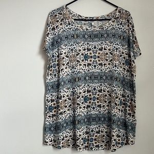 PLUS Lucky brand Blue Boho Mixed Print Top Summer Size 1X